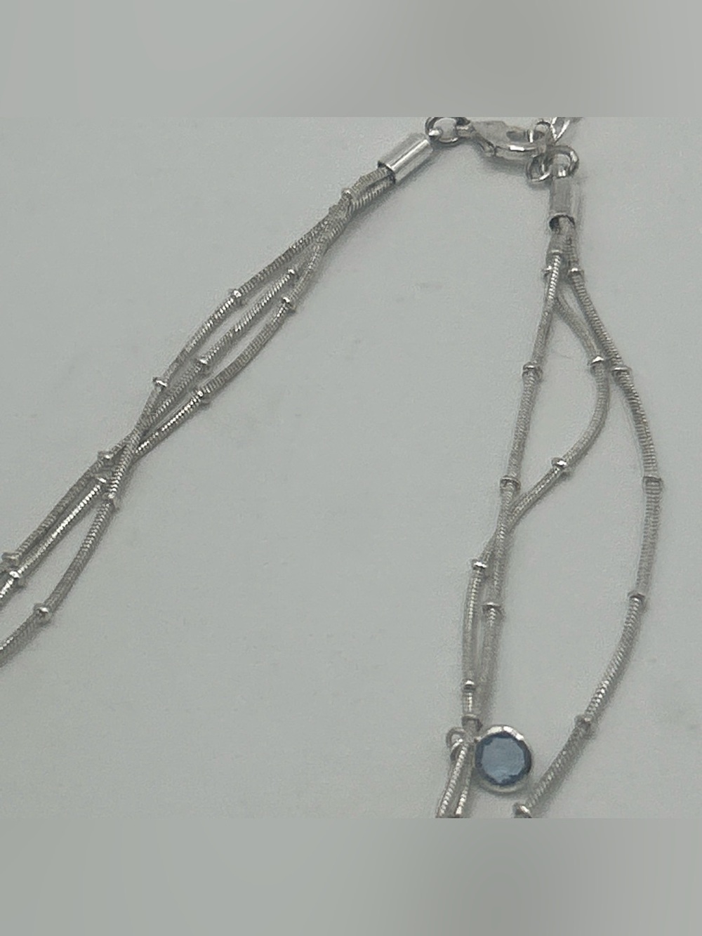 Vintage Anne Klein 3 Strand Necklace W/ Dangle Bezel Set Blue Beads Silvertone - Picture 6 of 9